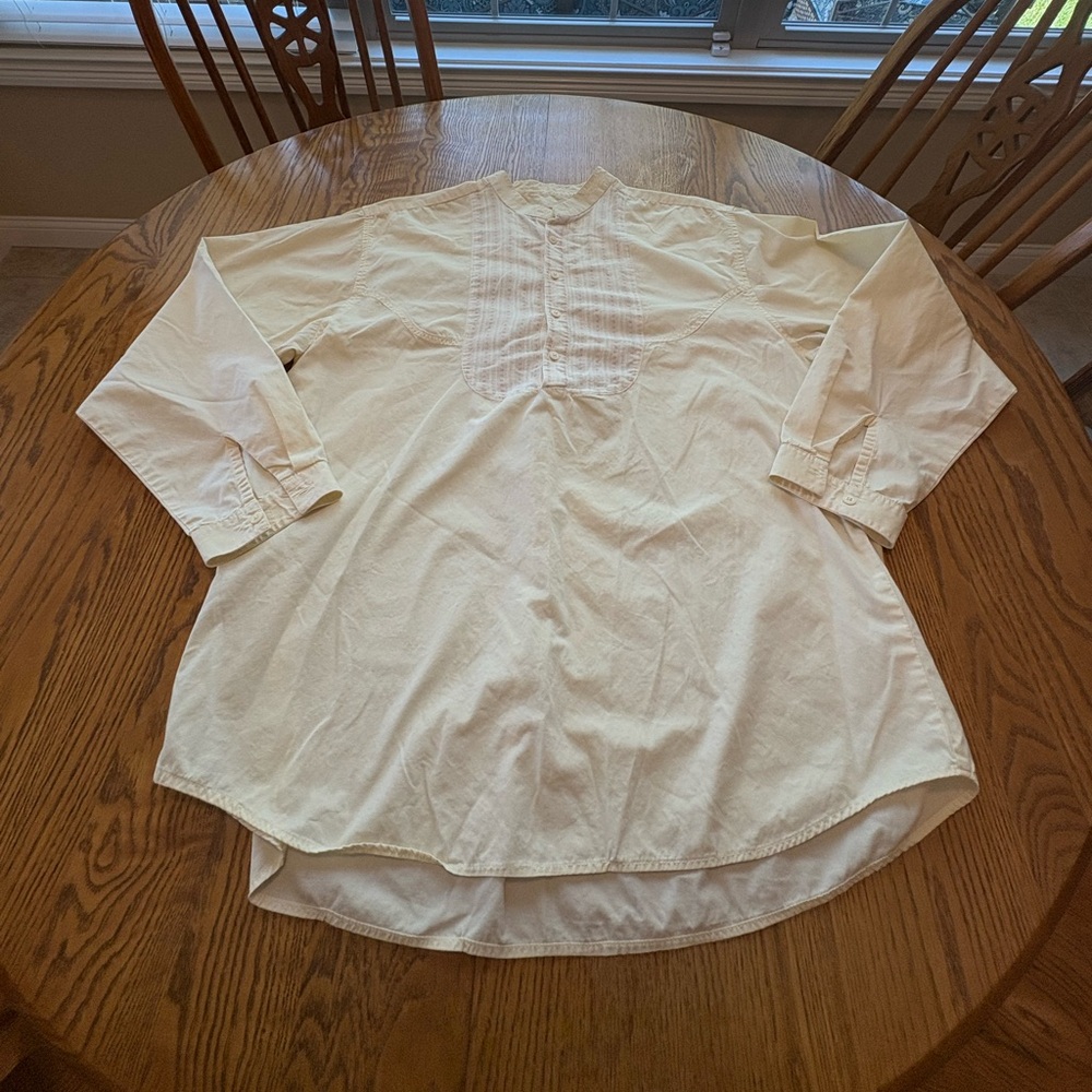 Skully Men’s Vintage Off White Band Collar Popover  Western Shirt L Chintz Bib